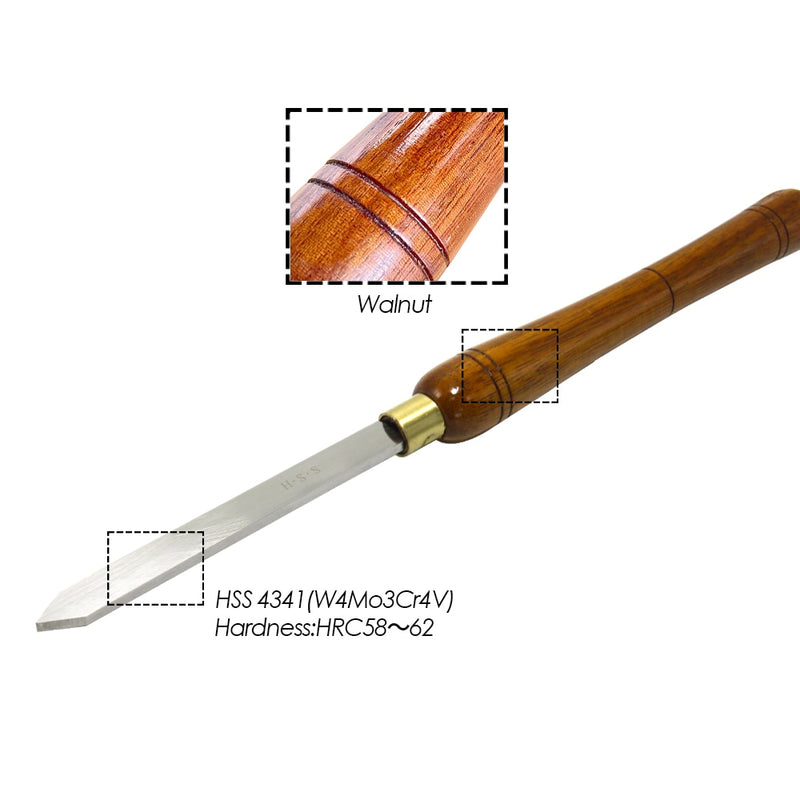 Diamond Parting Tool 5/8'' Woodturning Tools 16mm Wood Lathe Turning Chisels Tipped HSS Blade with Walnut Handle