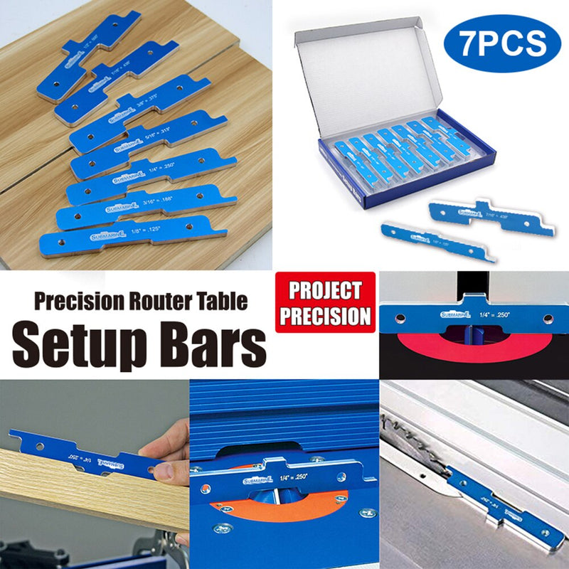 Mesa enrutadora de precisión, barras de configuración, hoja de banco, sierra Circular, medidor de profundidad, herramienta de medición de carpintería, 7 Uds.