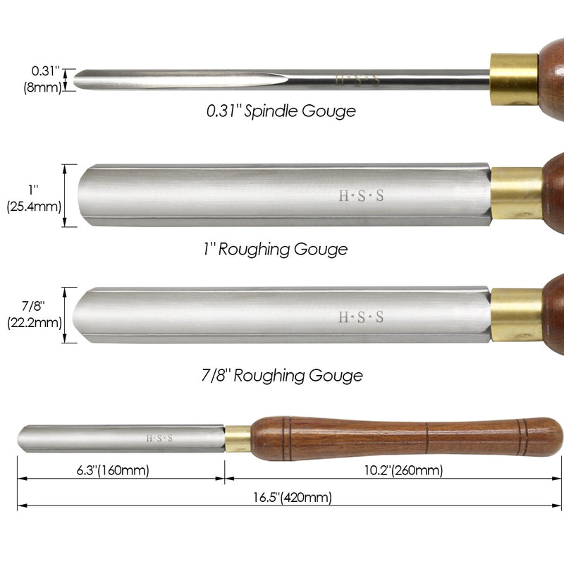 Herramientas de torneado de madera, husillo de desbaste, cinceles de torneado para carpintería de 8, 22 y 25mm, hoja HSS, mango de nogal para torno de madera