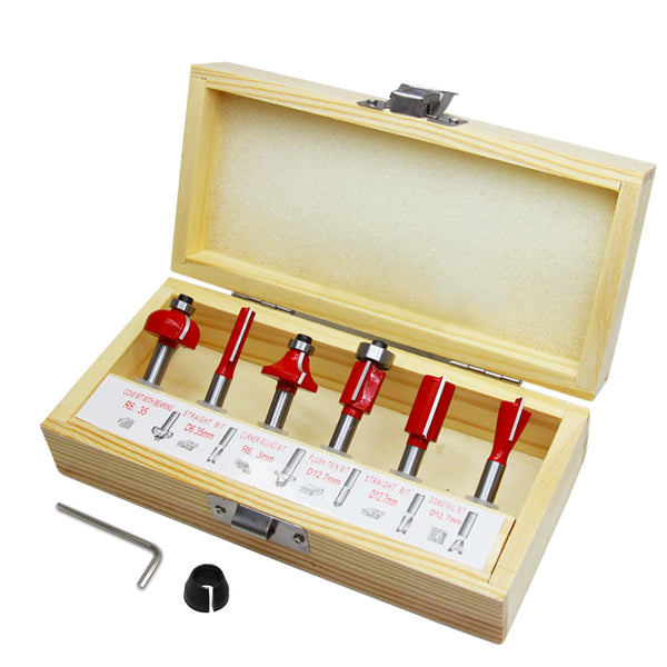 1/4" 6.35mm Shank Tungsten Carbide Tipped Router Bit Set for WoodWorking with Wood Box - 6 PACK