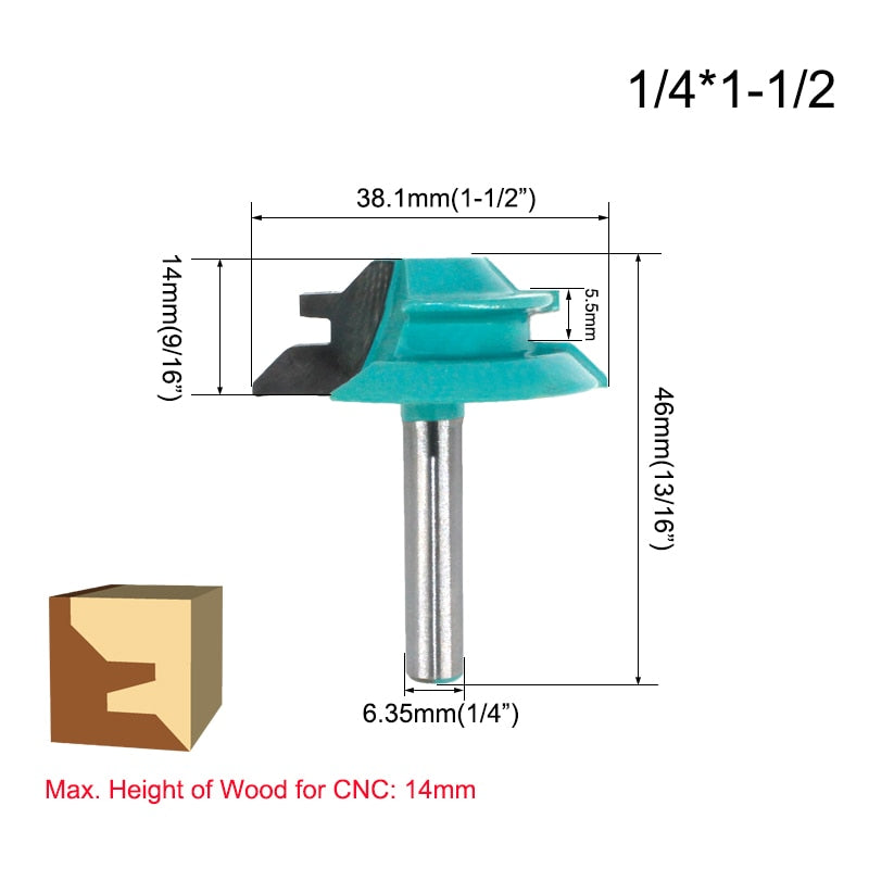 1/4" Shank 6.35MM 8MM 45 Degree Lock Miter Router Bit Tenon Milling Cutter Woodworking Tool