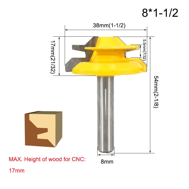 1/4" Shank 6.35MM 8MM 45 Degree Lock Miter Router Bit Tenon Milling Cutter Woodworking Tool