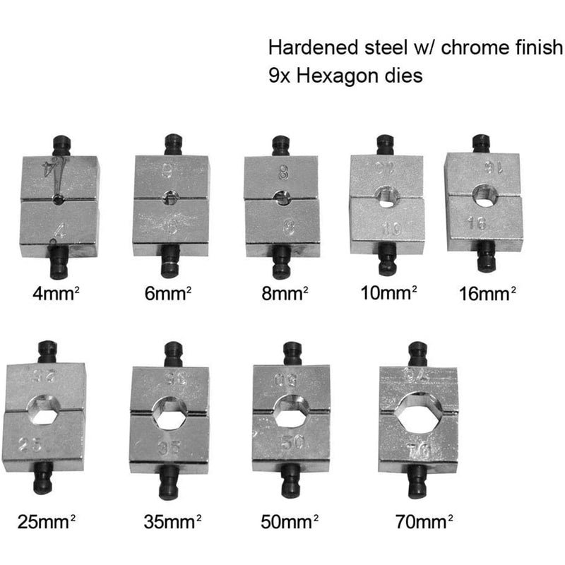 10 Ton Hydraulic Wire Crimper Battery Cable Lug Terminal Crimping Clamp Tool with 9 Dies