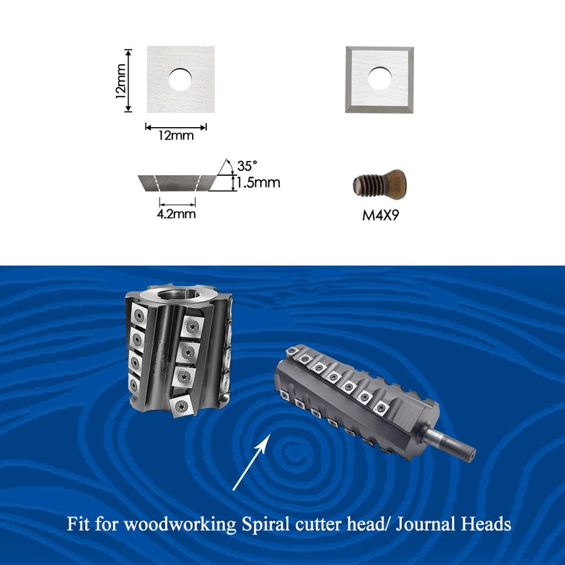 12x12x1,5mm insertos cuadrados de carburo de tungsteno cortadores de cuchillas para carpintería cabeza cepilladora helicoidal en espiral 10 piezas