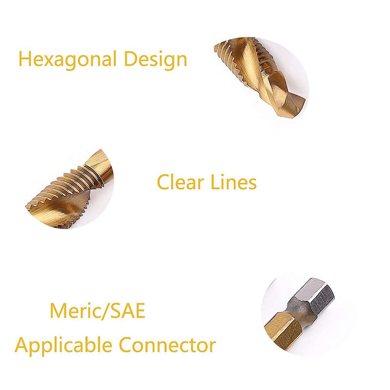 M3-M10 6 Pack HSS Hex Shank Titanium Combination Drill Tap Bits Set Metric Drill and Tap Set Screw Tapping bit Tool