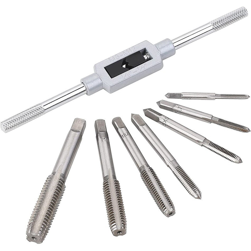 7 Pcs Screw Hand Thread Tap Essential Threading Tool T-shaped T-Handle Ratchet Tap with Machine Screw Thread Metric Plug