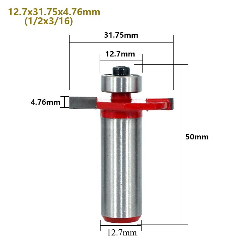 Broca enrutadora con ranura en T, vástago 12mm, 1/2, con ranura de rodamiento, cortador tipo T, herramienta de carpintería para madera, 1 ud.