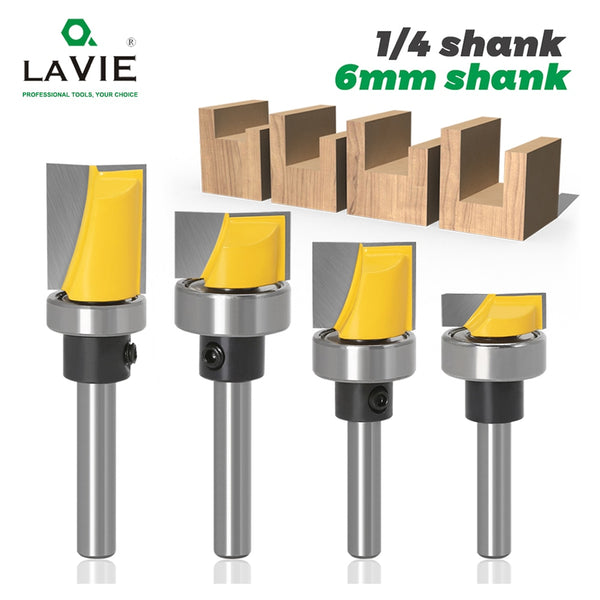 4pcs Trim Router Bit Set - 1/4" 6mm Shank - 5 Bit Pattern/Template Woodworking cutter Tenon Cutter