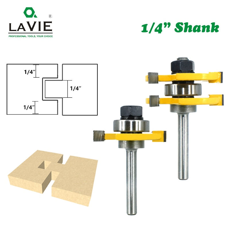 6.35mm Tongue Groove Router Bit Set 3/4" Stock 3 Teeth T-shape Wood Milling Cutter Flooring Tool