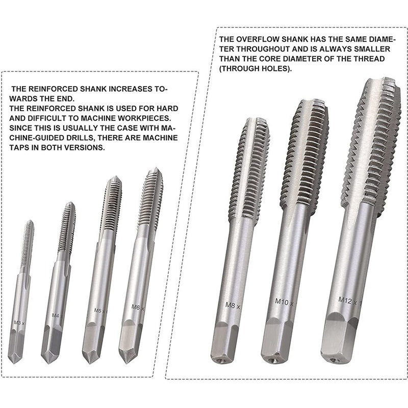 Grifo de rosca de mano, herramienta de roscado esencial en forma de T, grifo de trinquete con mango en T con conector métrico de rosca de tornillo de máquina, 7 Uds.