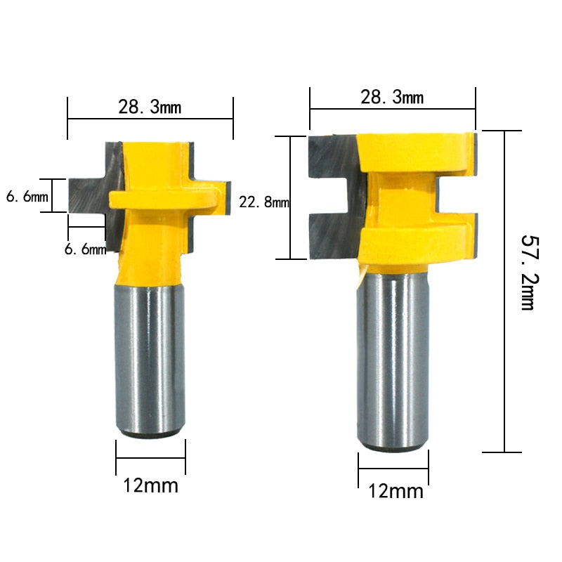 2pcs 12MM 1/2inch Shank T-Slot Square Tooth Tenon Milling Cutter Carving Router Bits for Wood Tool Woodworking