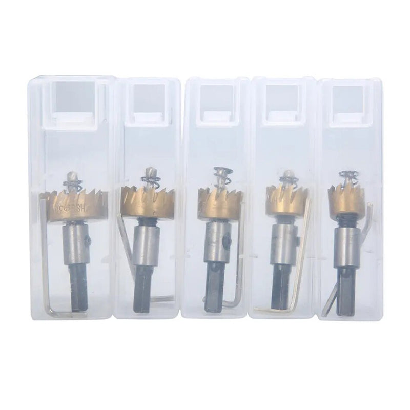 5Pcs HSS 6542 Titanium Coated Hole Sawtooth HSS Hole Saw Cutter Pilot Drill bit Set 16/18.5/20/25/30mm Metal working Tool