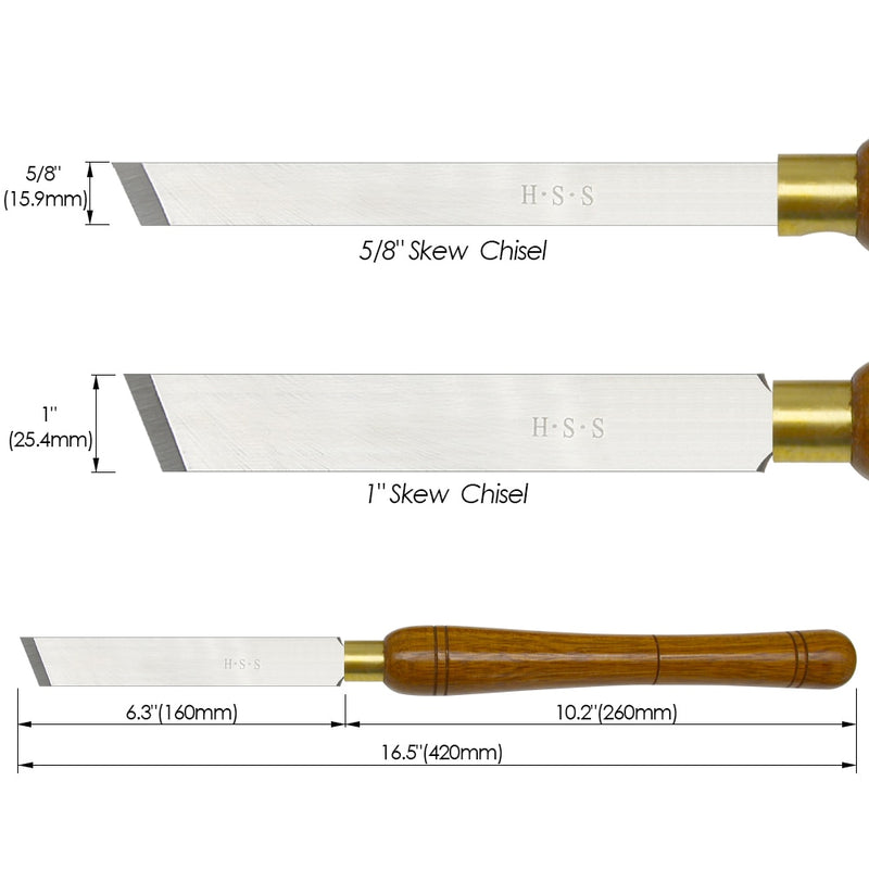 Skew Chisel Woodturning Tools 1'' & 5/8'' HSS Blade Wood Turning Tool Brass Ferrules Walnut Handle for Woodworking Lathe