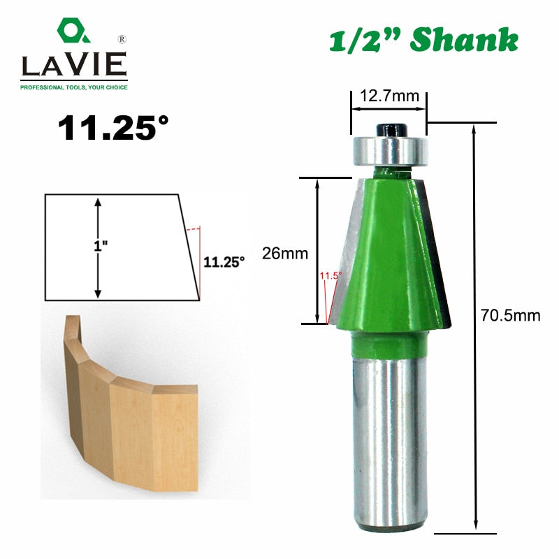 1pc 12MM 1/2 "vástago chaflán Router Bit 11,25 15 22,5 30 45 grados fresa para máquina de madera