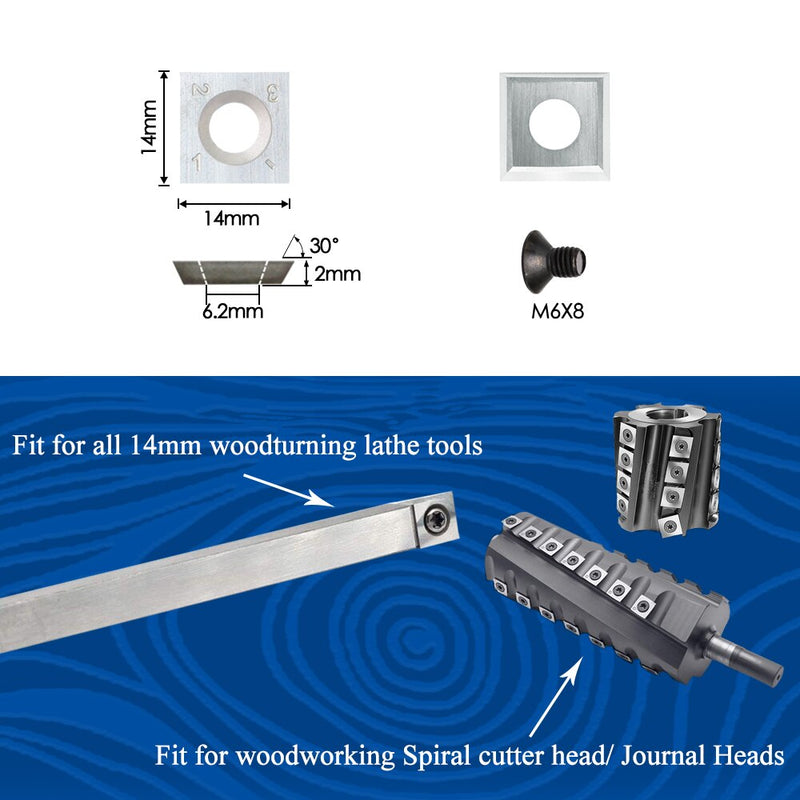 Cortadores de insertos de carburo de 14mm, cuadrados y rectos para Grizzly T21348 y cabezal cepillador helicoidal en espiral, 10 Uds.